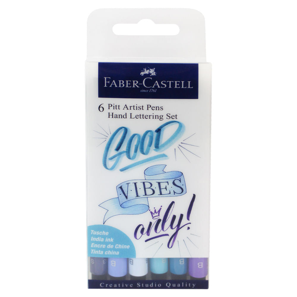 Estojo Caneta Pitt Artist Pen Lettering Tons Azuis 6 Unidades - Faber-castell 267123