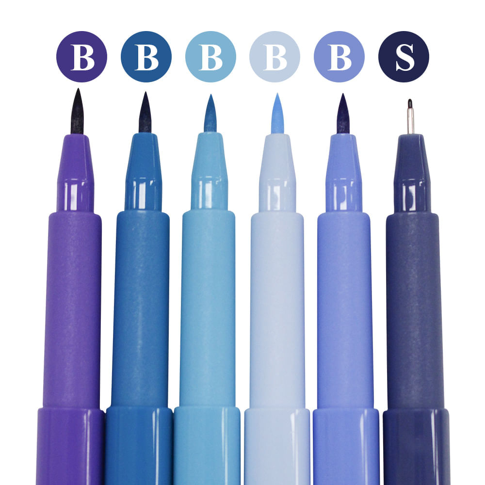 Estojo Caneta Pitt Artist Pen Lettering Tons Azuis 6 Unidades - Faber-castell 267123