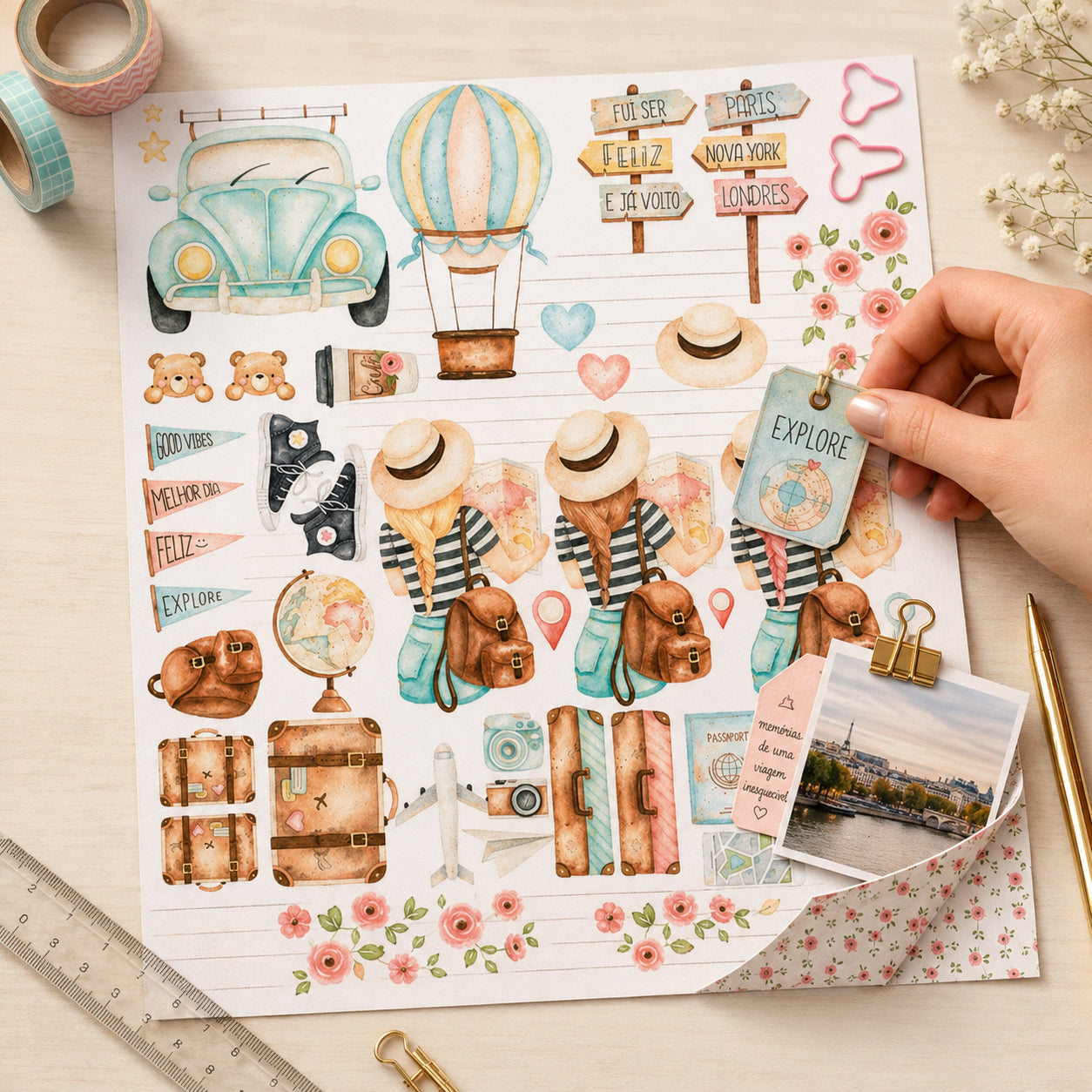 Papel para Scrapbook Dupla Face Coleção Kit Viagem 30,5x30,5cm para Scrapbook e Papelaria Criativa Sd-1139 - Litoarte