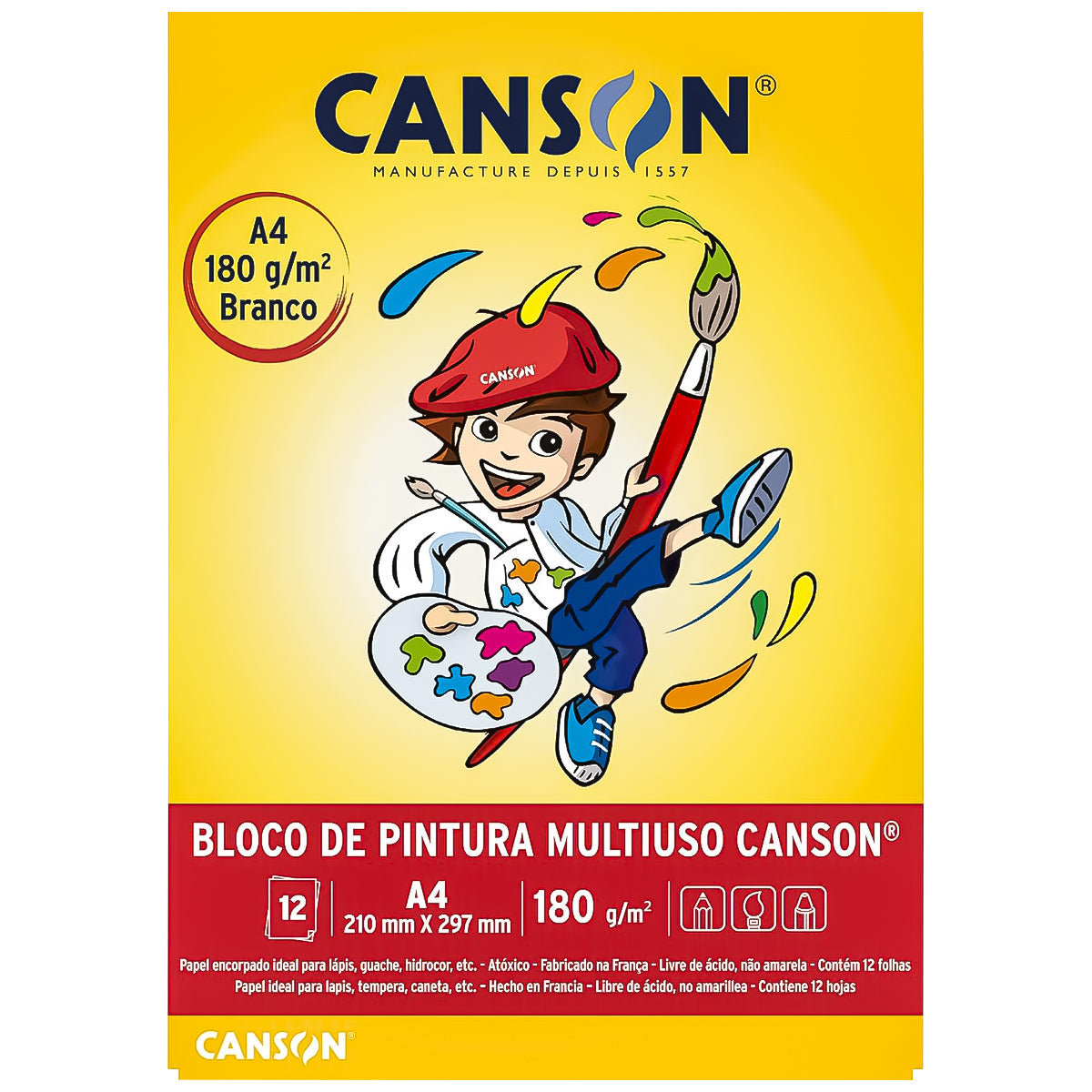 Bloco Papel Canson Bl Multi Tecnica 180gr A4 12 Folhas - 66667500