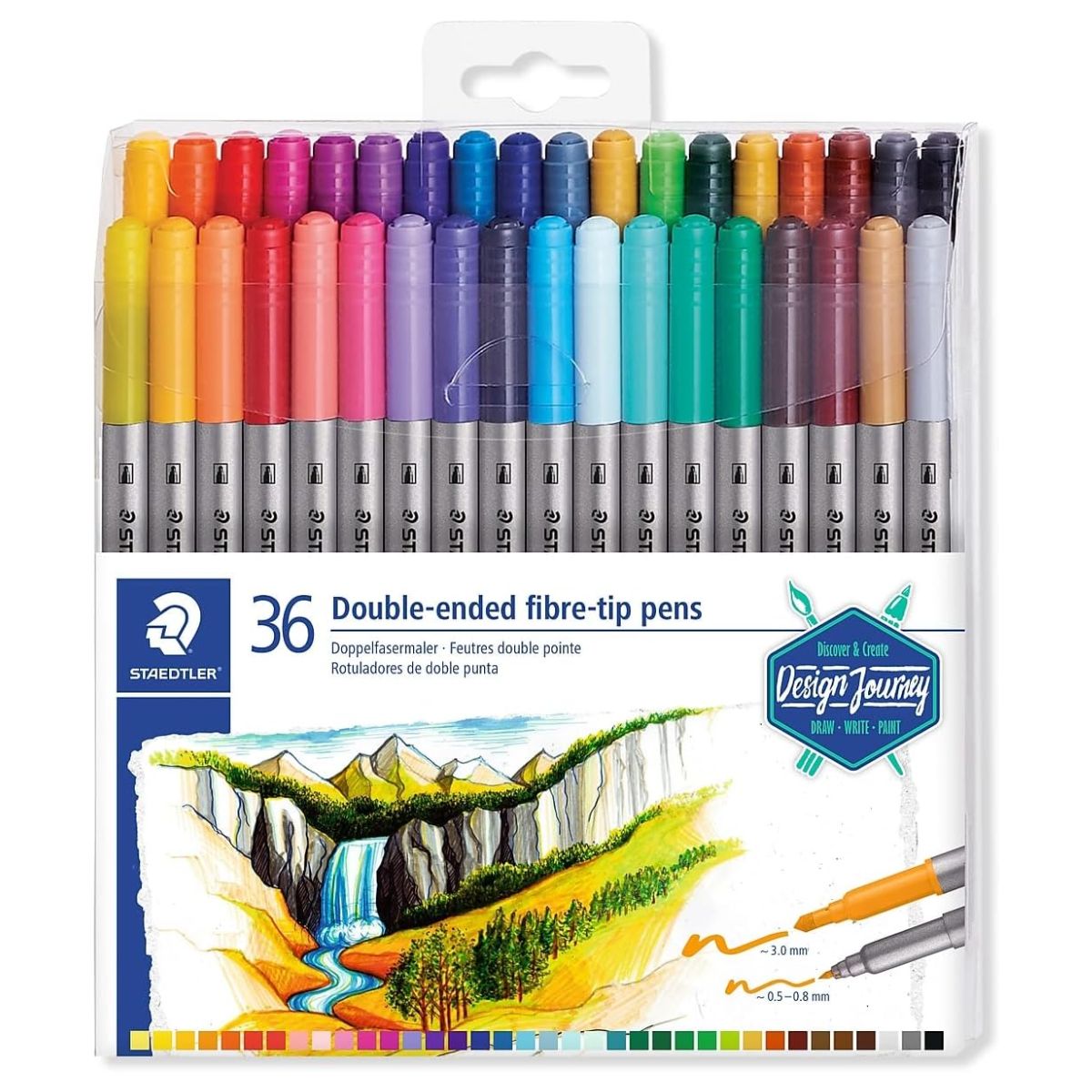 Estojo de Caneta Staedtler Hidrocor Ponta Dupla com 36 Cores
