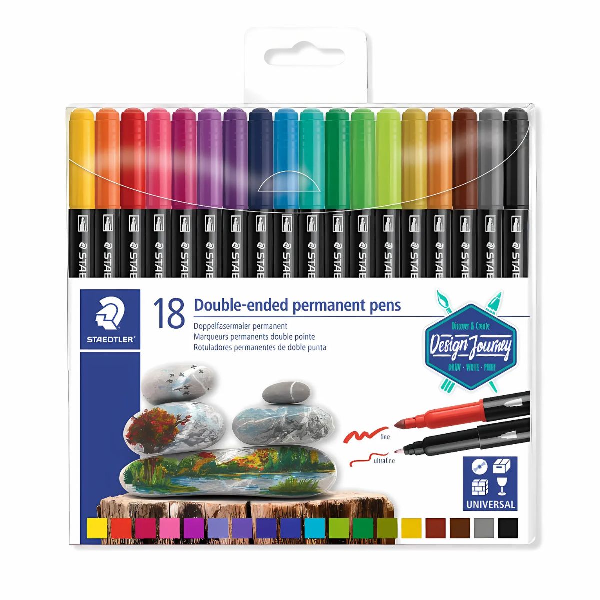 Estojo de Caneta Permanente Staedtler Ponta Dupla com 18 Cores