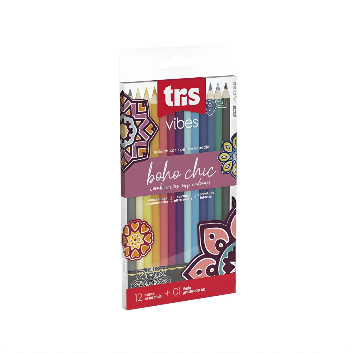Estojo Lápis de Cor Vibes Boho com 12 Cores + Lápis 6b - Tris