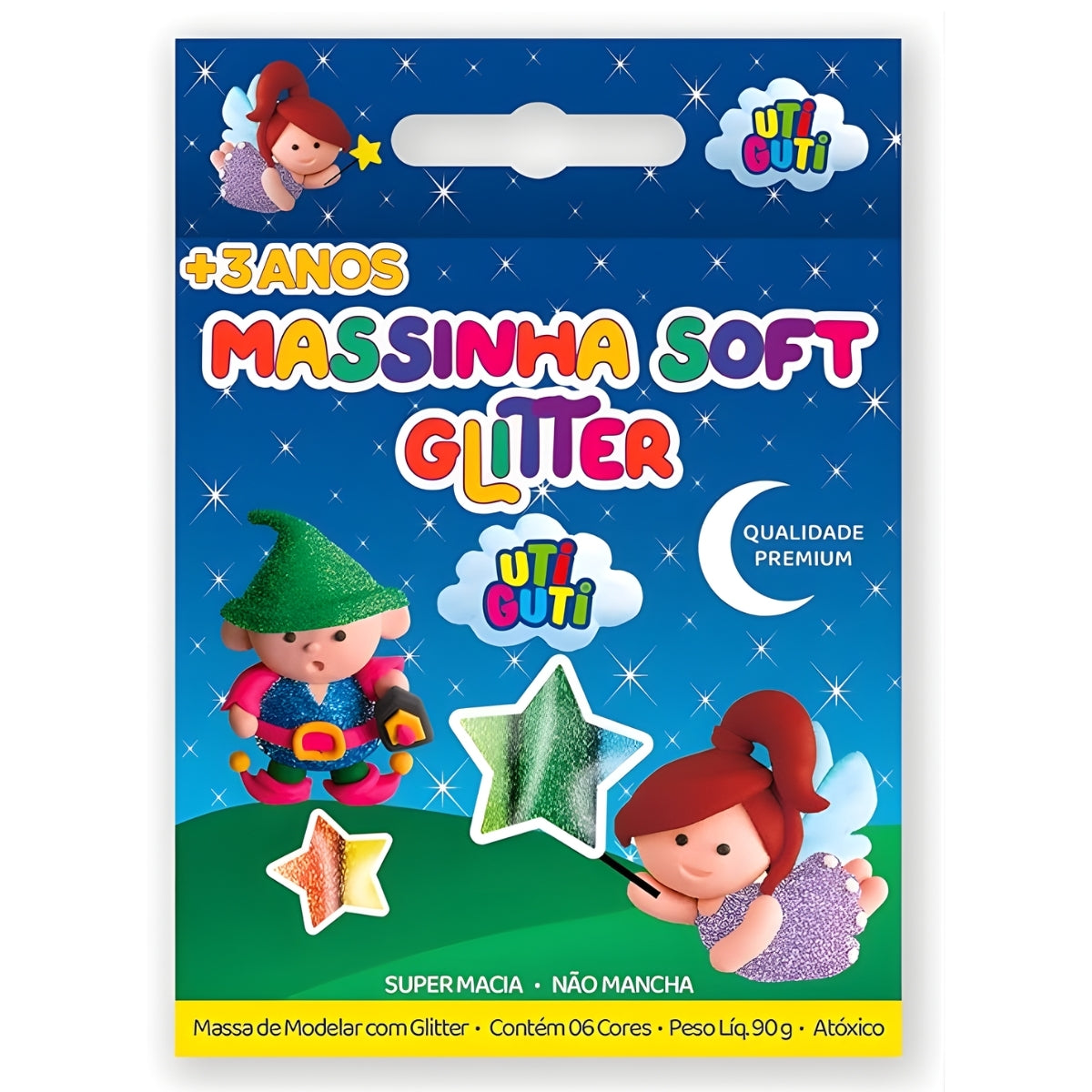 Estojo Massinha Soft para Modelar 90g com 6 Cores Glitter - Utiguti