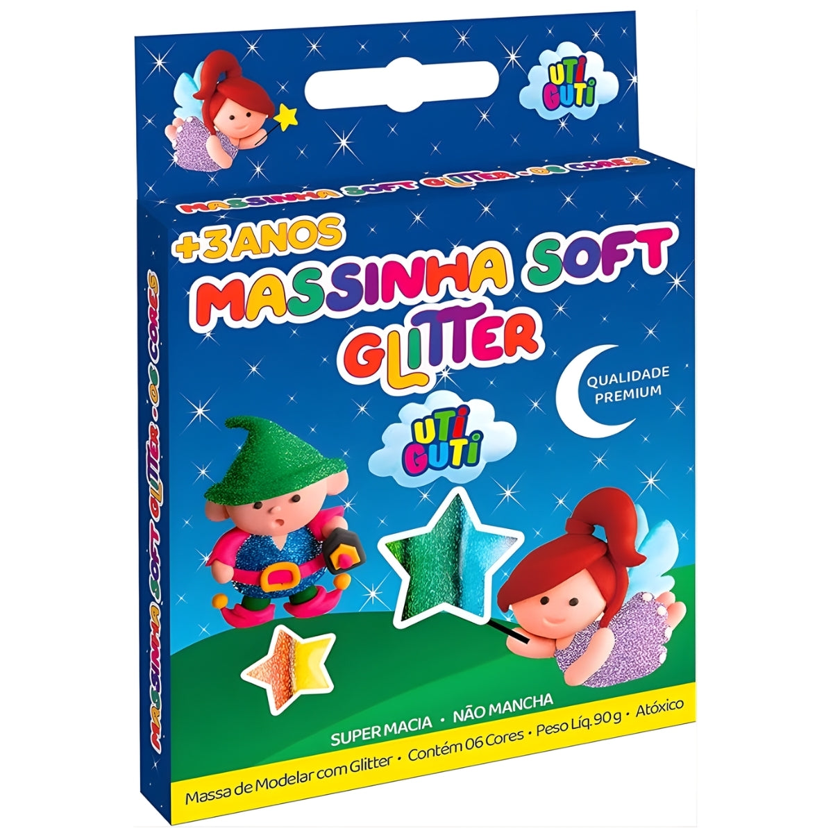Estojo Massinha Soft para Modelar 90g com 6 Cores Glitter - Utiguti