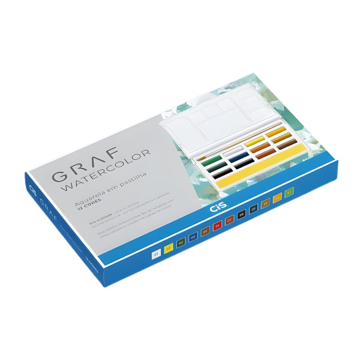 Estojo de Tinta Aquarela Pastilha Graf com 12 Cores e Pincel - Cis