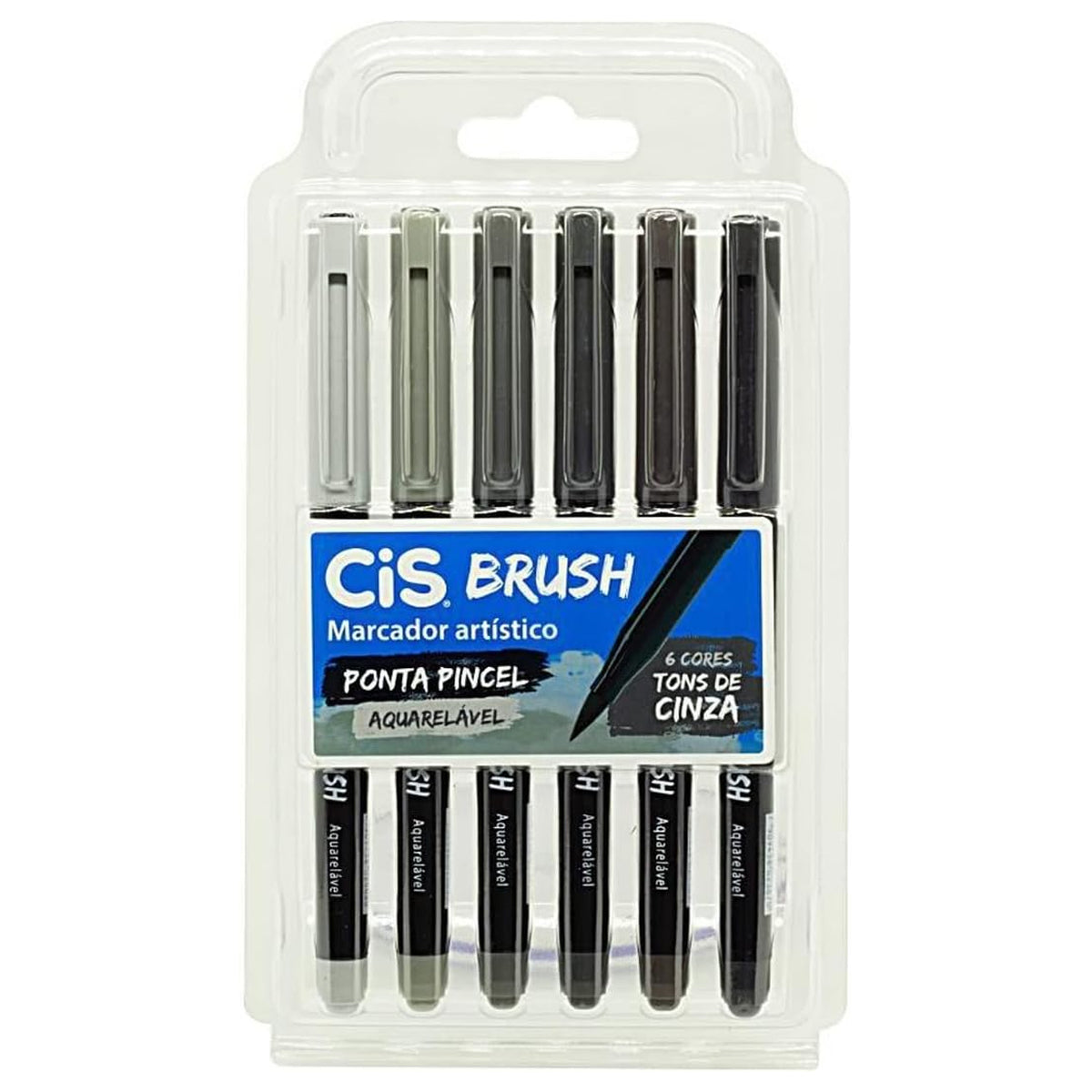 Estojo de Marcador Artistico Brush Aquarelavel com 6 Cores - Tons de Cinza - Cis