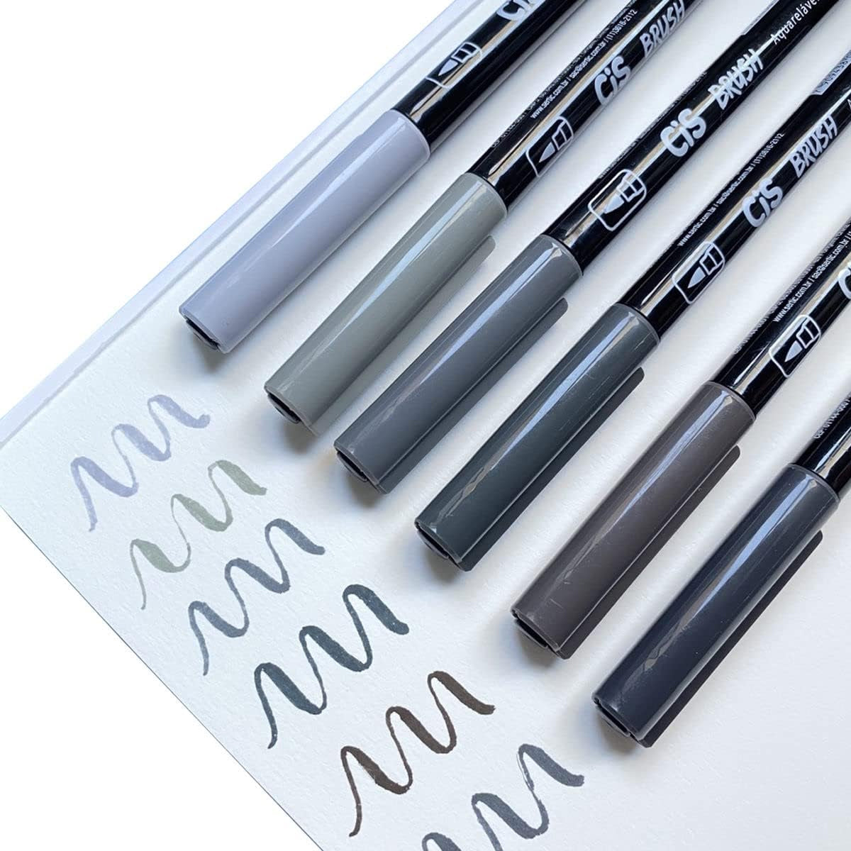 Estojo de Marcador Artistico Brush Aquarelavel com 6 Cores - Tons de Cinza - Cis