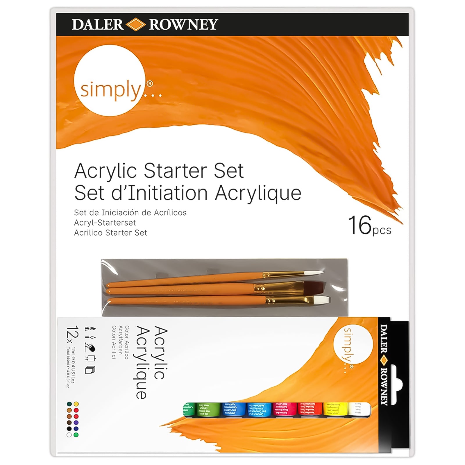 Kit Tinta Acrílica Daler Rowney Tinta+painel+pincel 16pçs