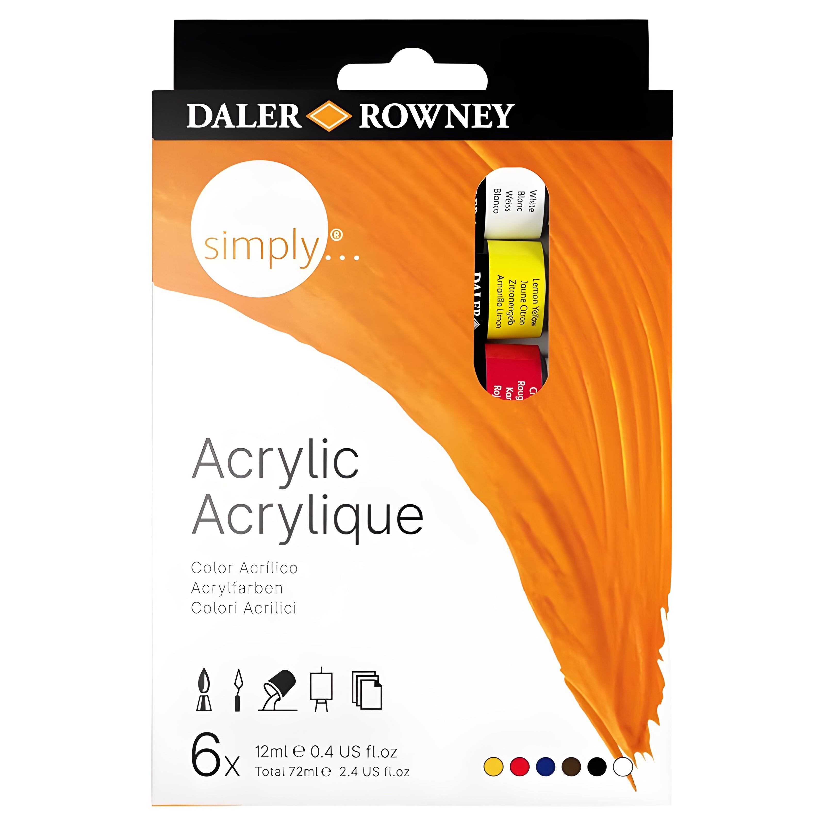 Estojo de Tinta Acrilica Simply Daler & Rowney 12ml com 06 Cores