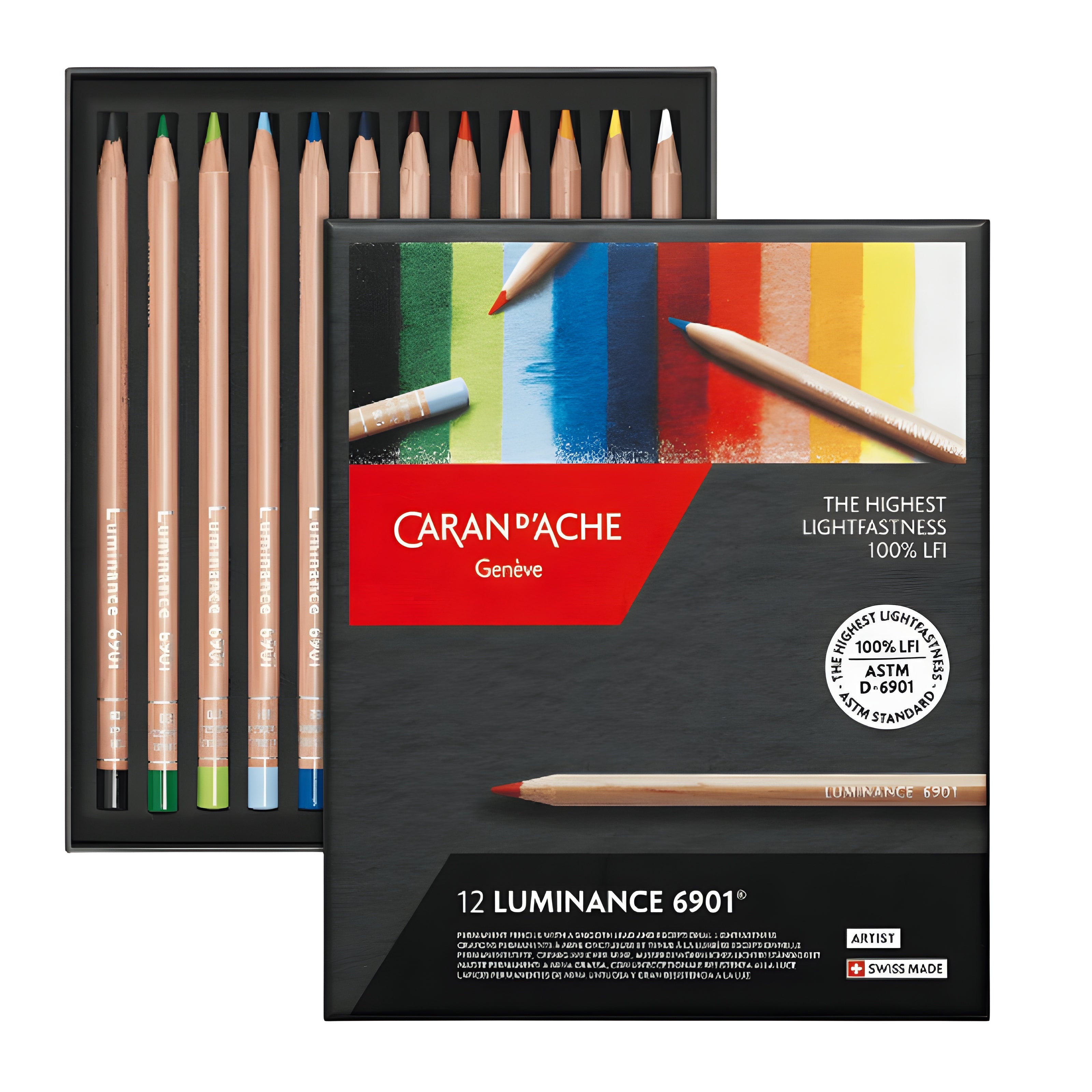 Estojo Lápis de Cor Caran D'ache Luminance com 12 Cores