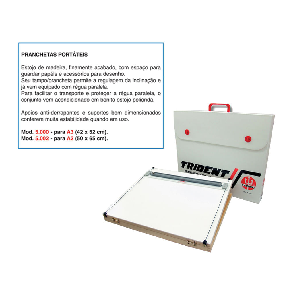 Prancheta Trident Portátil A2 com Régua Paralela 50x65 Cm - Modelo 5002