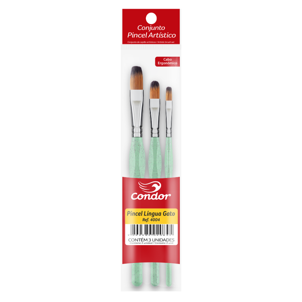 Kit Pincel Língua de Gato Condor 4004 Sintético 3 Unidades
