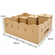 Kit Bebê Bandeja 3 Potes Passa Fita Madeira Mdf Cru 25x28x11cm
