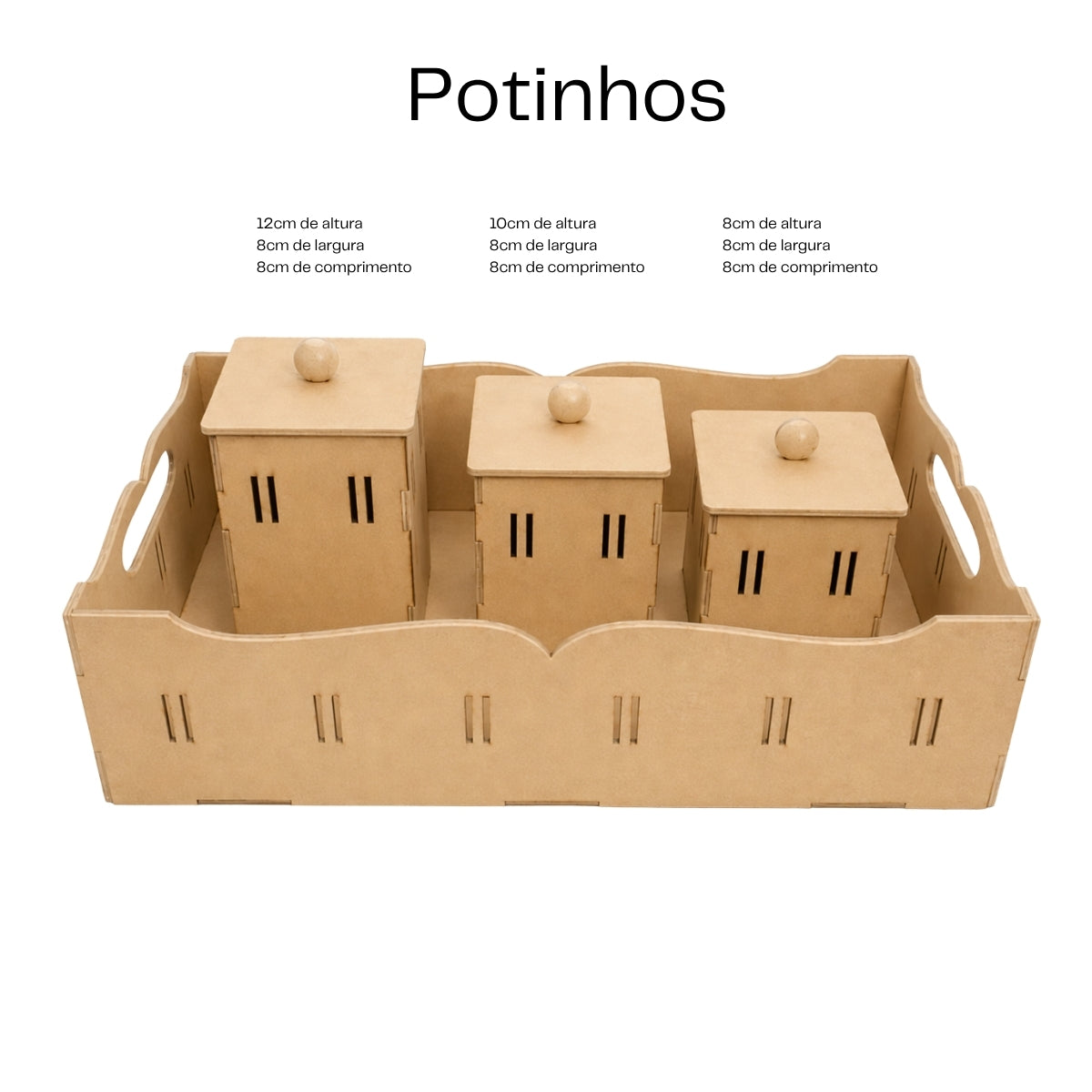 Kit Bebê Bandeja 3 Potes Passa Fita Mdf Cru 25x28x11cm