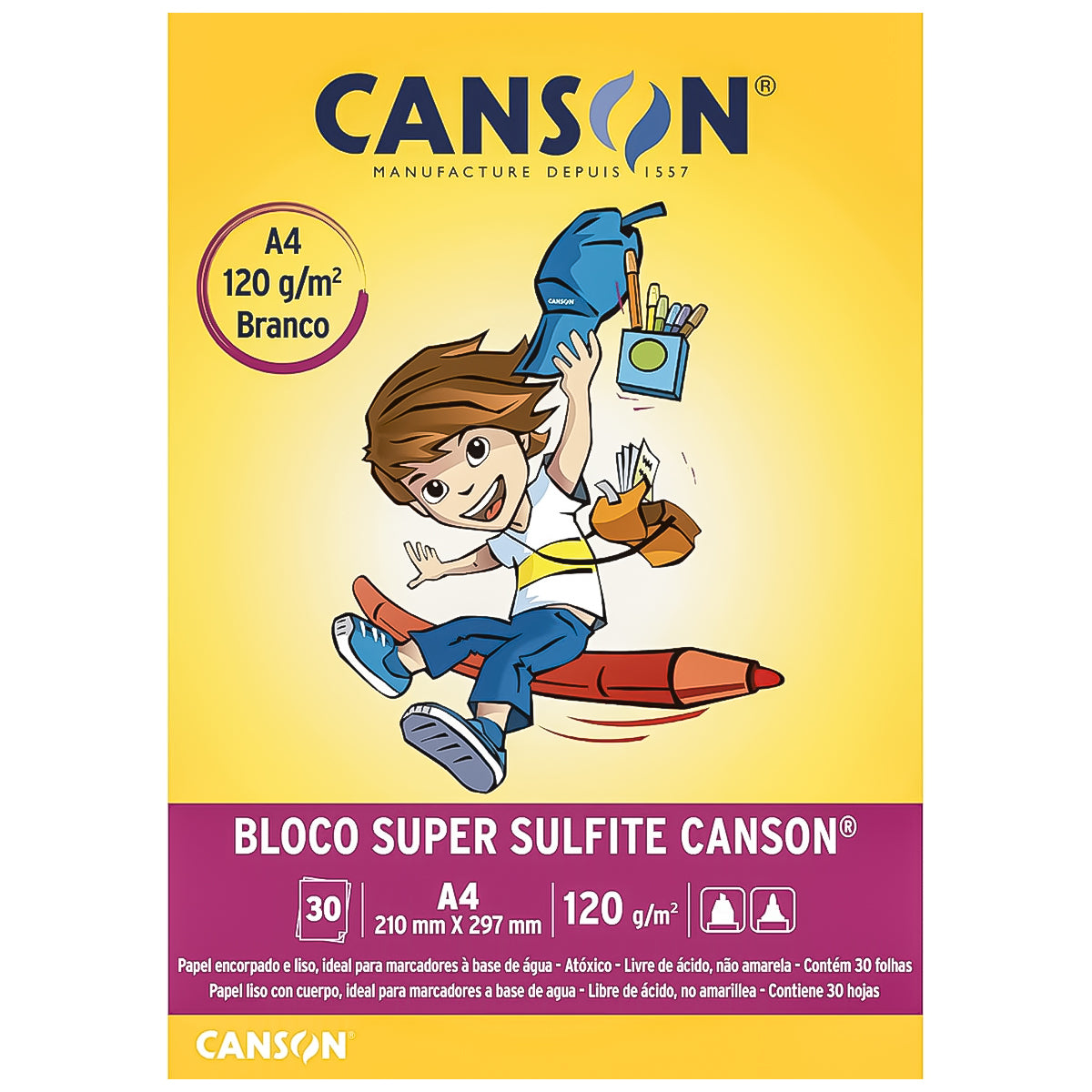 Bloco Canson Linha Escolar Super Sulfite 120 g/m² 30 Folhas