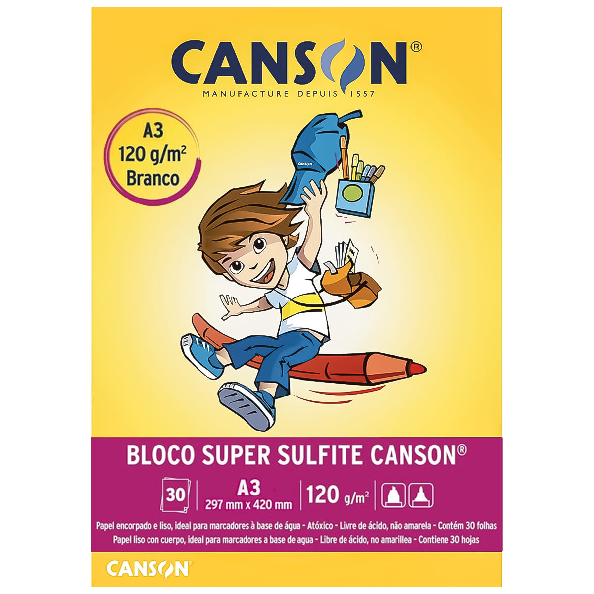 Bloco Canson Linha Escolar Super Sulfite 120 g/m² 30 Folhas