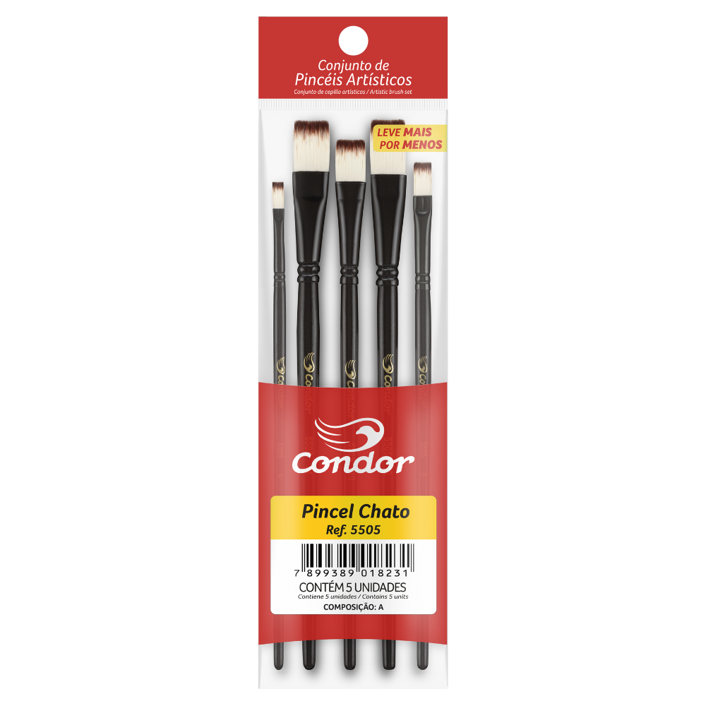 Kit Pincel Artístico Prático Condor 5500 com 5 Pincéis