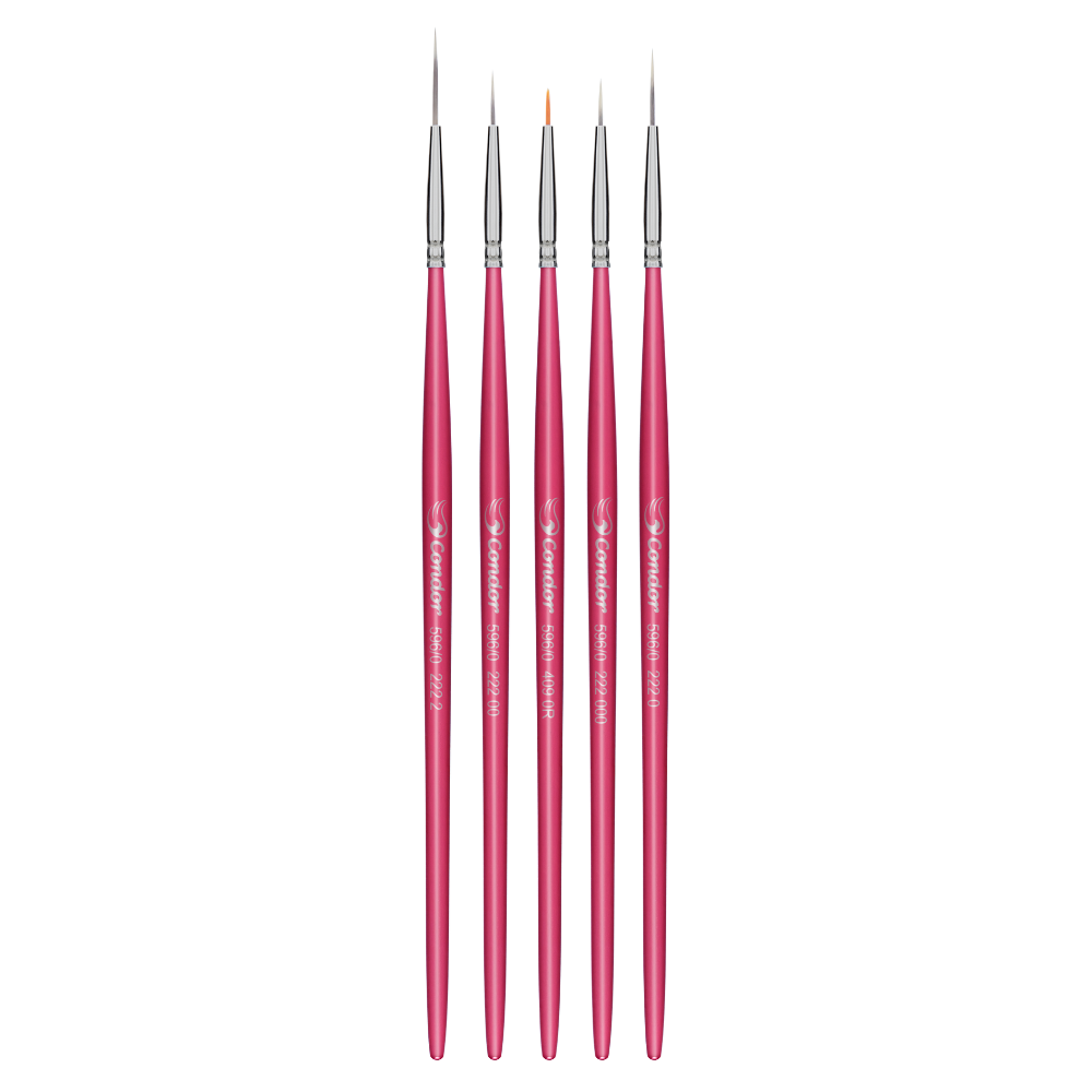 Kit Pincel Acabamento Fino Condor 596/0 Liner e Filete 5 Unidades