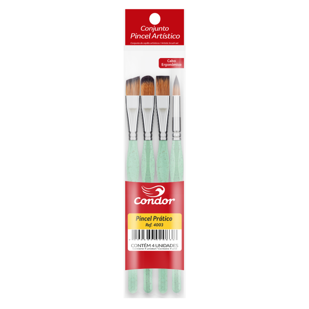 Kit Pincel Artístico Condor 4003 Ergonômico Formatos Diversos 3 Unidades?