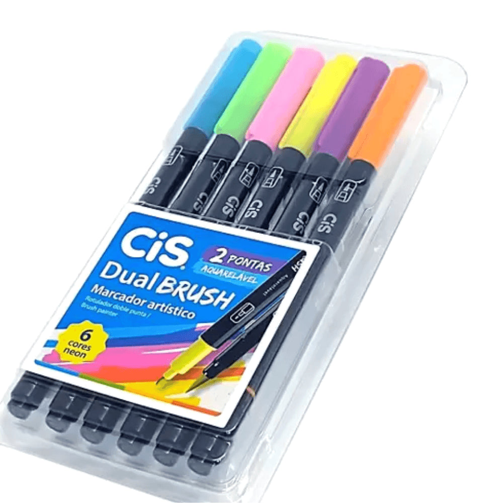 Marcador Dual Brush com 6 Unidades Neon - 70.2600 - Cis