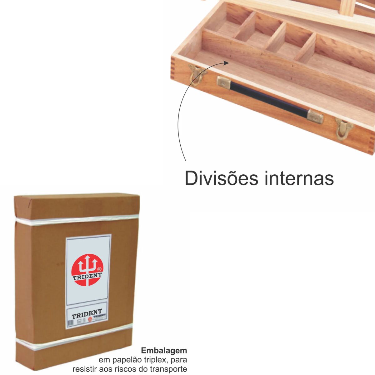 Estojo e Cavalete Trident para Mesa - Madeira Lyptus com Paleta e Suporte para Telas até 60cm - Modelo 12503
