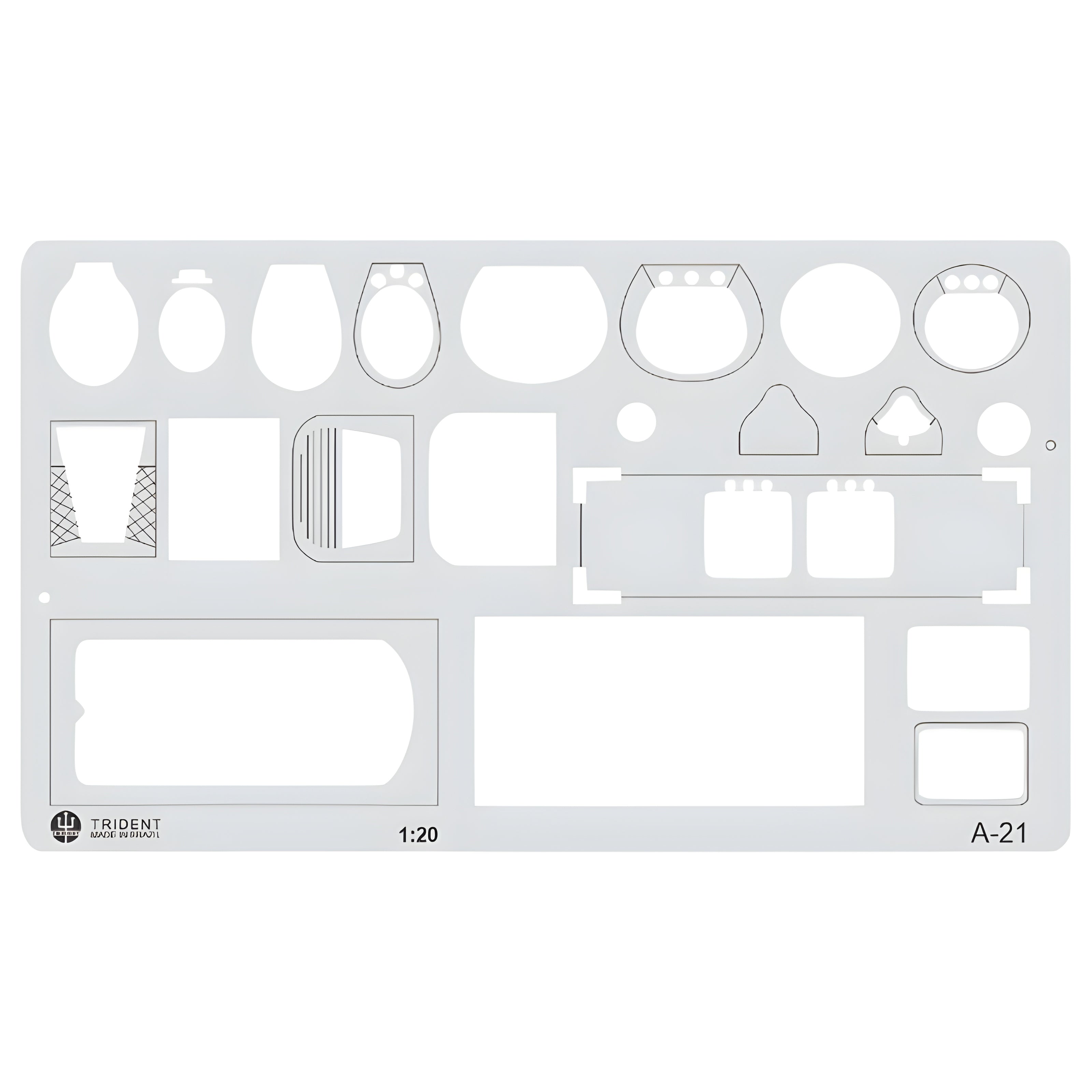 Gabarito Trident para Sanitários Escala 1:20 23x13 Cm - Modelo A-21 em Acrílico com Perfis Externos e Internos

