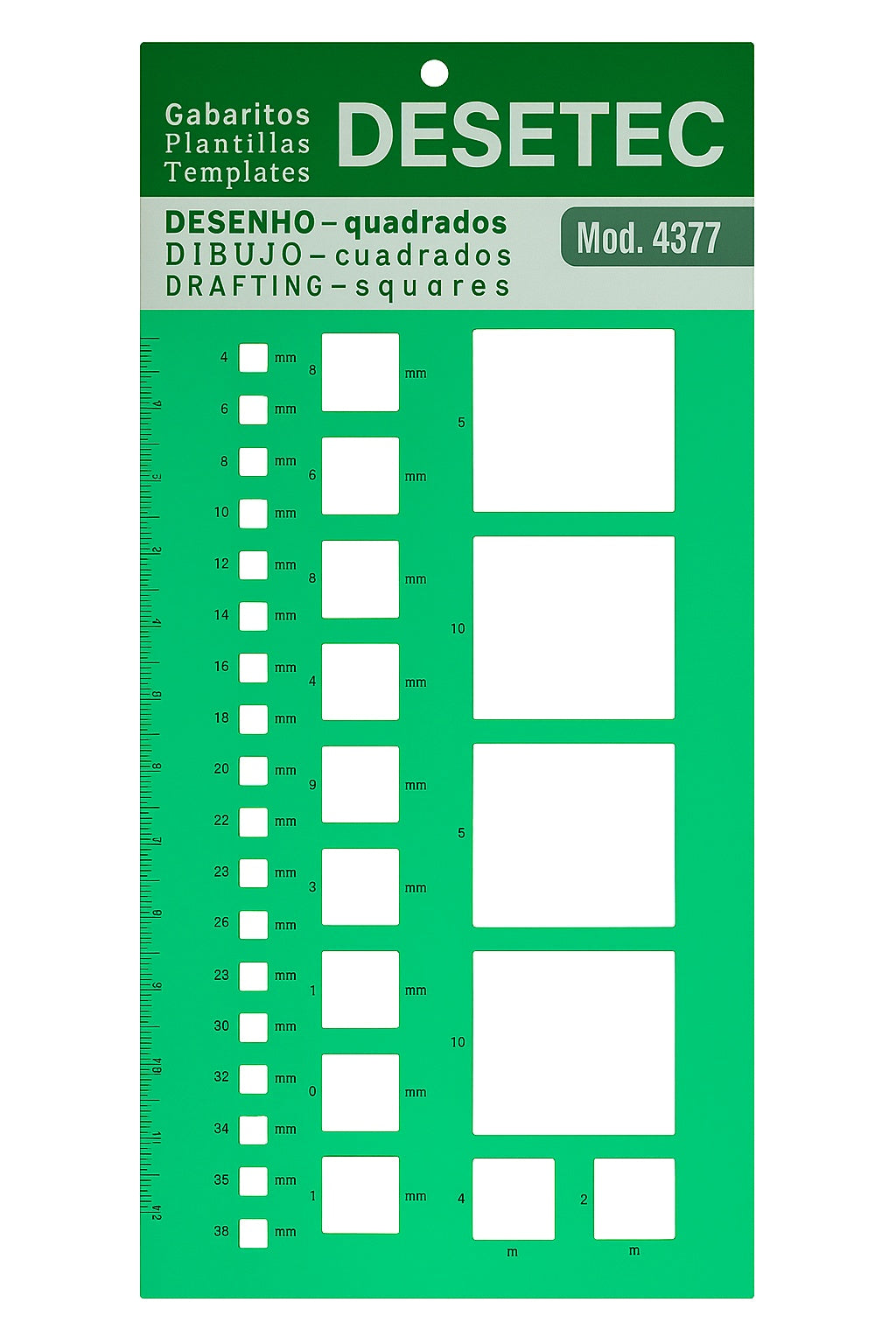 Gabarito de Quadrados Trident Modelo 4377 - 24,5 X 12 Cm - 40 Tamanhos com Ressalto para Tinta - Desetec