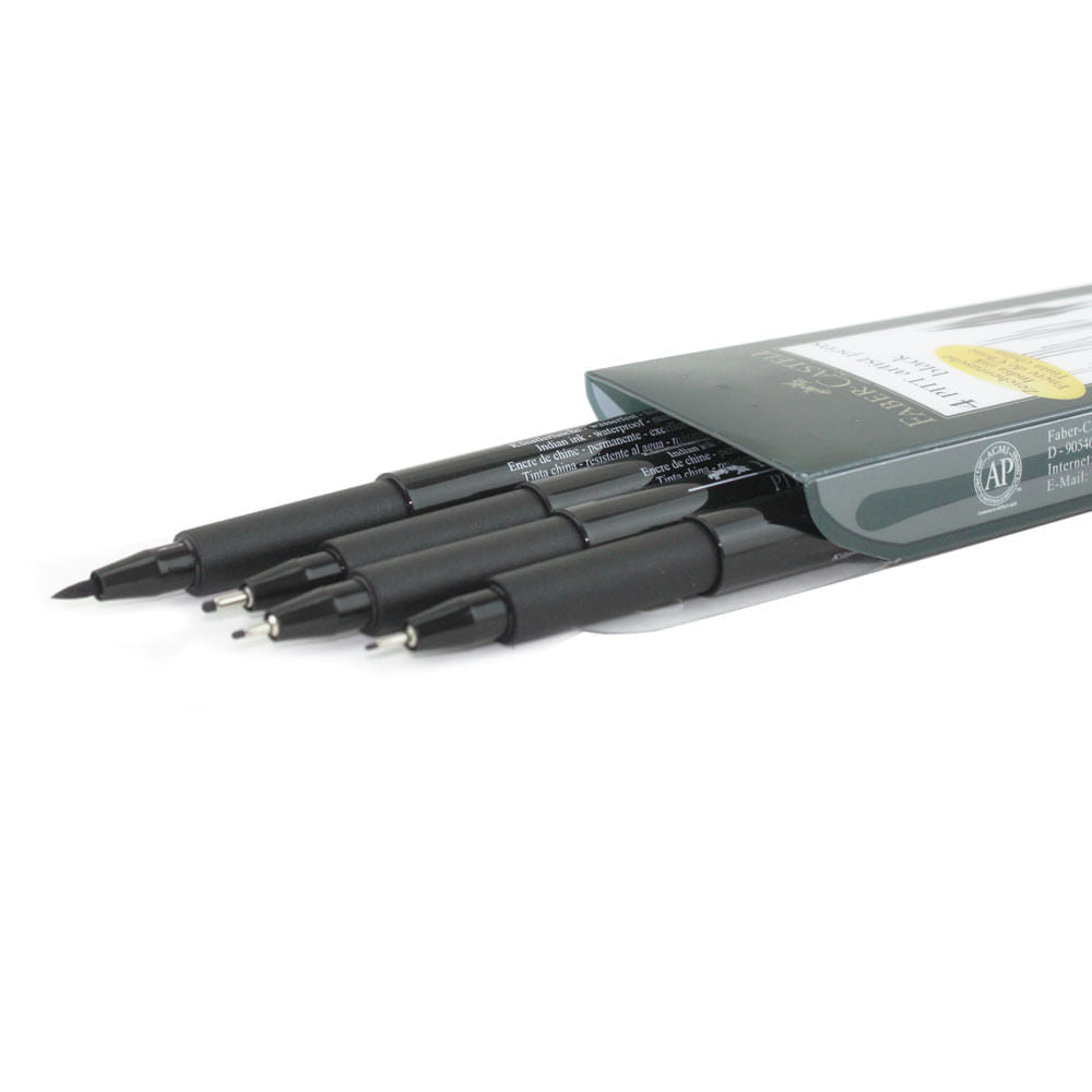 Estojo Caneta Pitt Monocromática Preta S/f/m/b 4 Unidades Faber-castell 167100n
