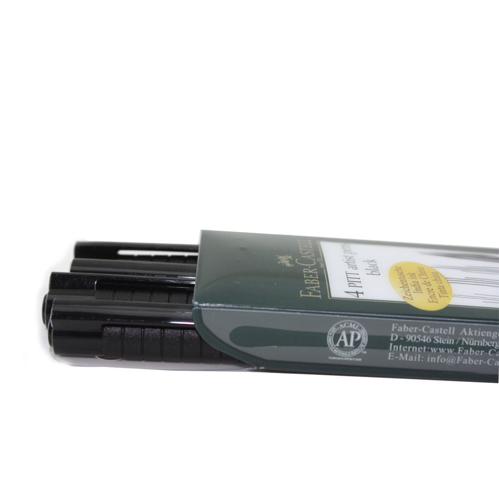 Estojo Caneta Pitt Monocromática Preta S/f/m/b 4 Unidades Faber-castell 167100n