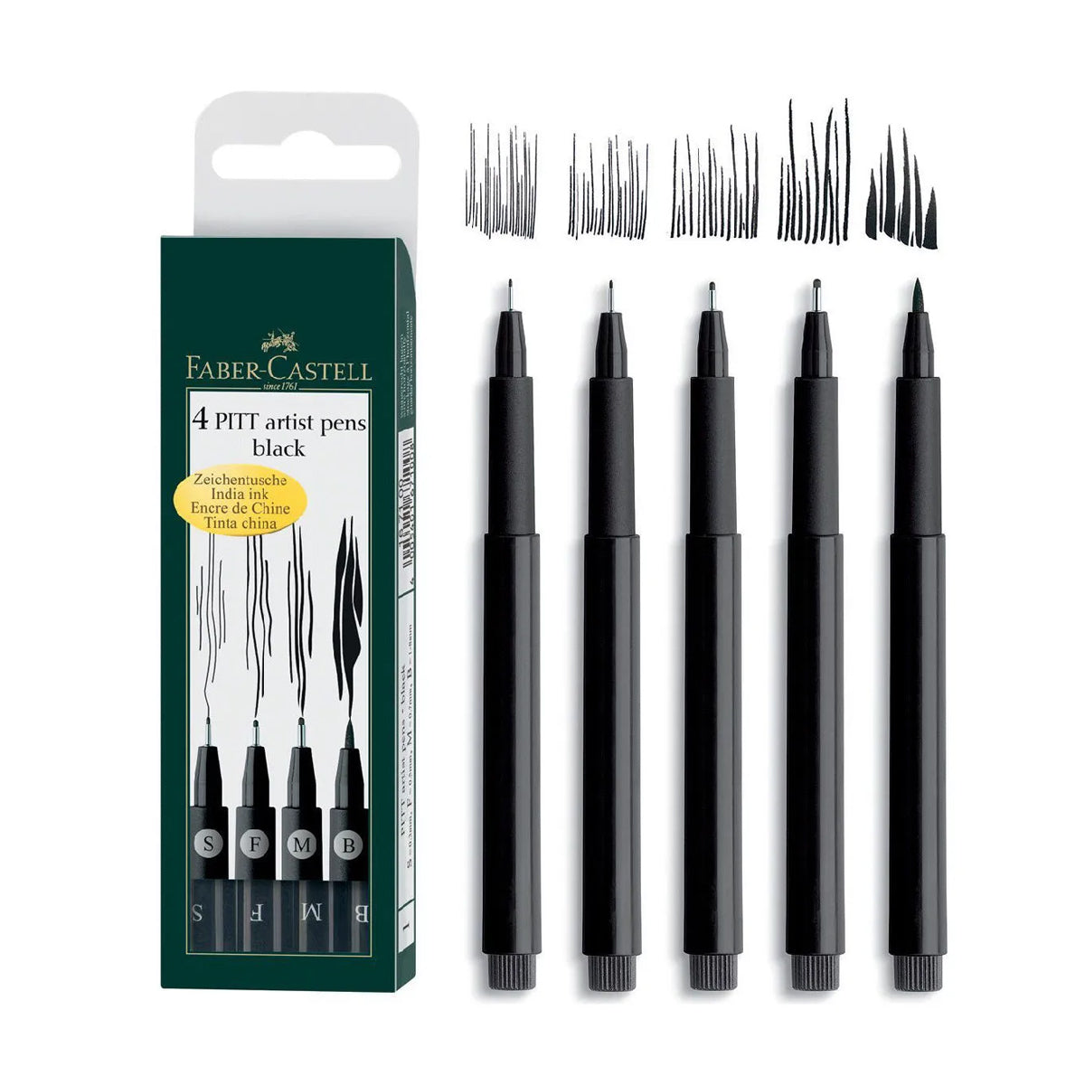 Estojo Caneta Pitt Monocromática Preta S/f/m/b 4 Unidades Faber-castell 167100n