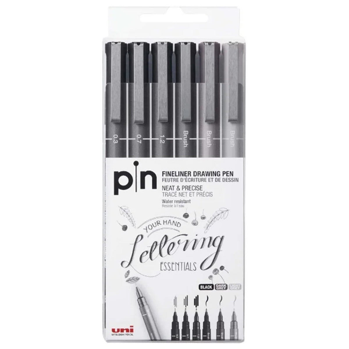 Estojo Caneta Tecnica Pin Fine Line Preto Lettering com 6 Unidades