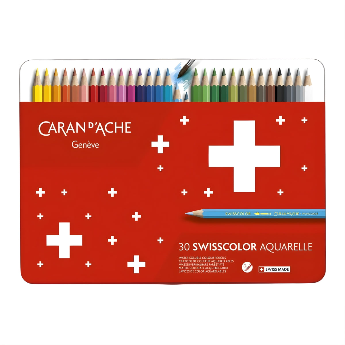 Estojo de Lápis de Cor Caran D'ache Swissmade Aquarelável com 30 Cores