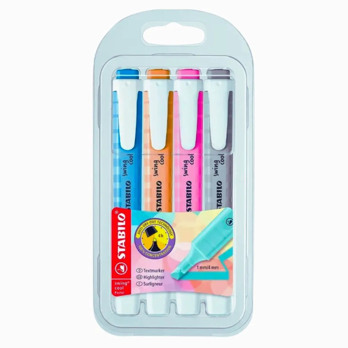 Estojo Marca-Texto Stabilo Swing Cool Pastel 1mm/4mm com 4 Cores - Stabilo