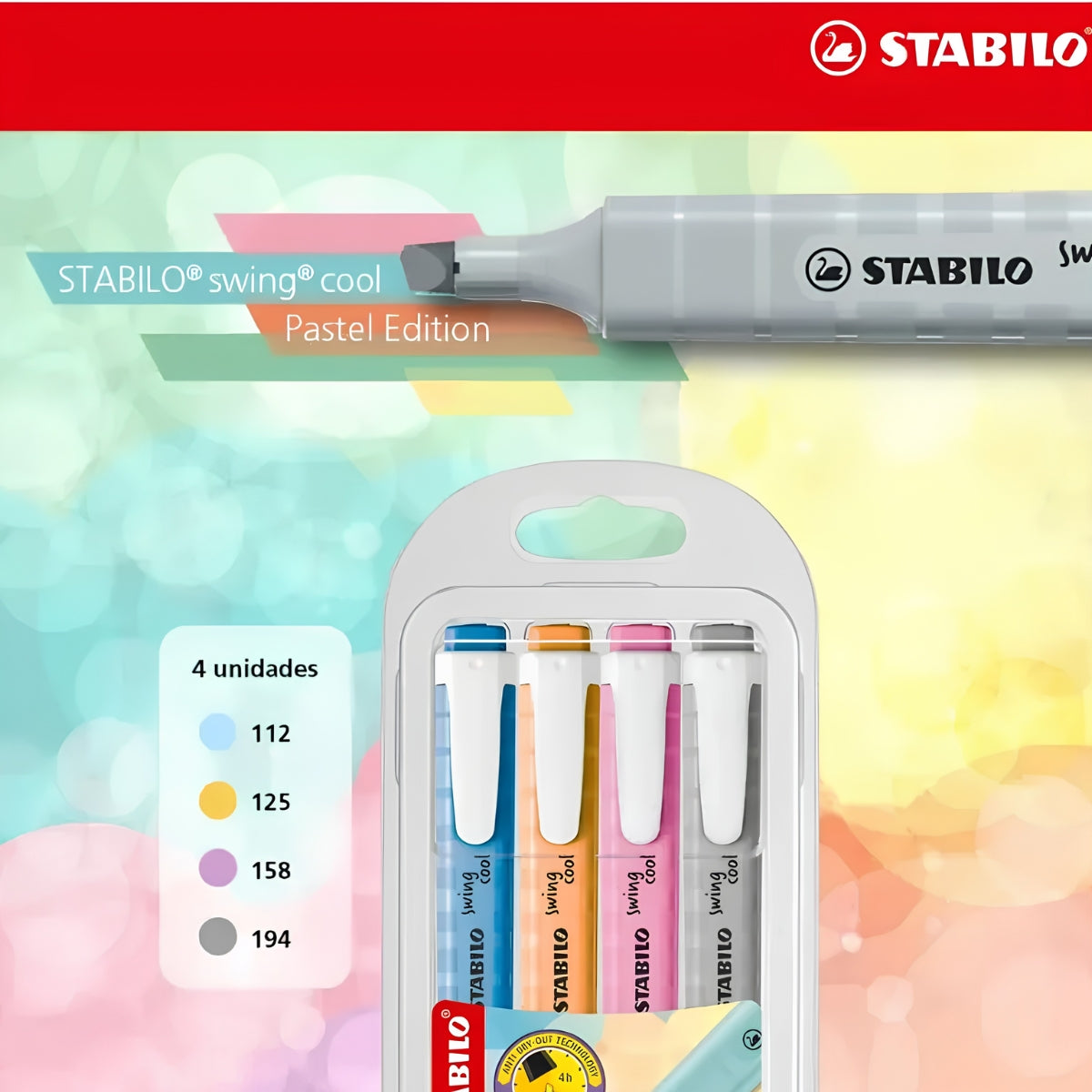 Estojo Marca-Texto Stabilo Swing Cool Pastel 1mm/4mm com 4 Cores - Stabilo