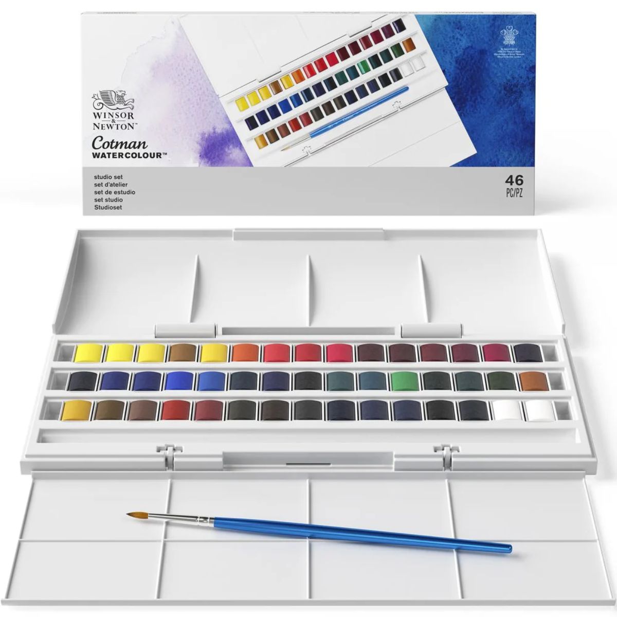 Estojo Tinta Aquarela Pastilha Cotman Winsor & Newton Hp Studio com 46 Peças