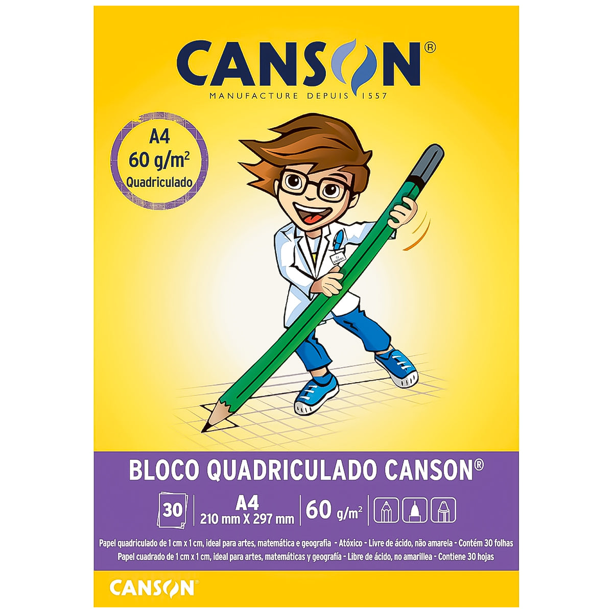 Bloco Papel Canson Quadriculado Branco 1cm x 1cm 60gr A4 30 Folhas - 7898481584651