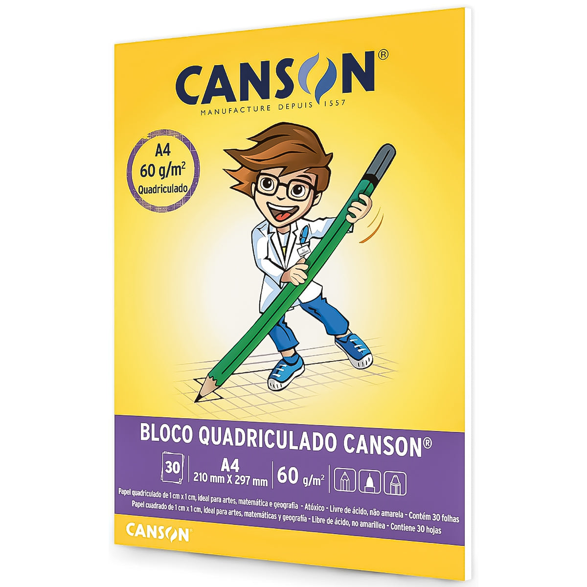 Bloco Papel Canson Quadriculado Branco 1cm x 1cm 60gr A4 30 Folhas - 7898481584651