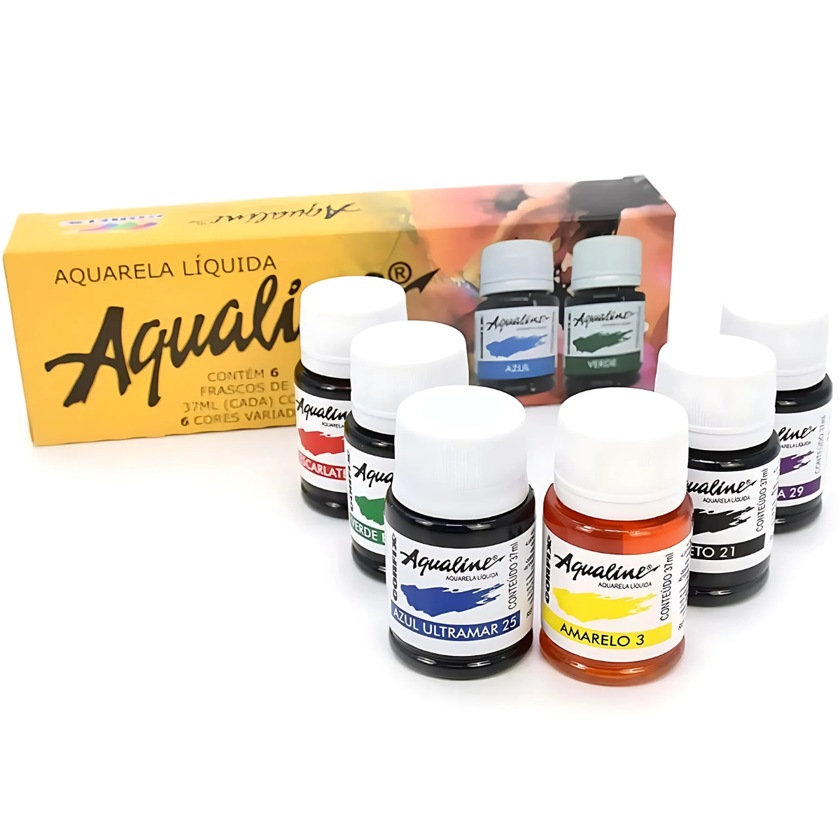 Kit Tinta Aquarela Liquida Aqualine Corfix 37ml com 6 Cores