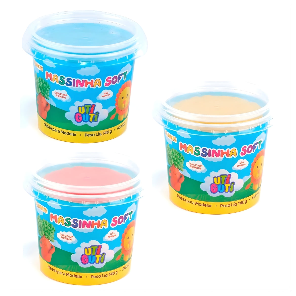 Estojo Massinha Soft para Modelar 140g Amarelo, Azul e Vermelho - Utiguti