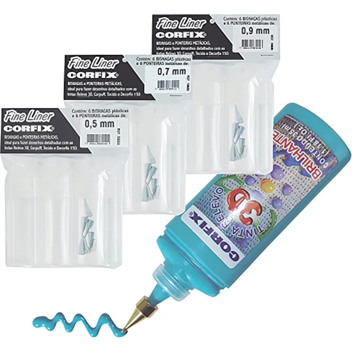 Kit 6 Bisnagas + 6 Ponteiras Metálicas 0.9Mm + Desentupidor Corfix