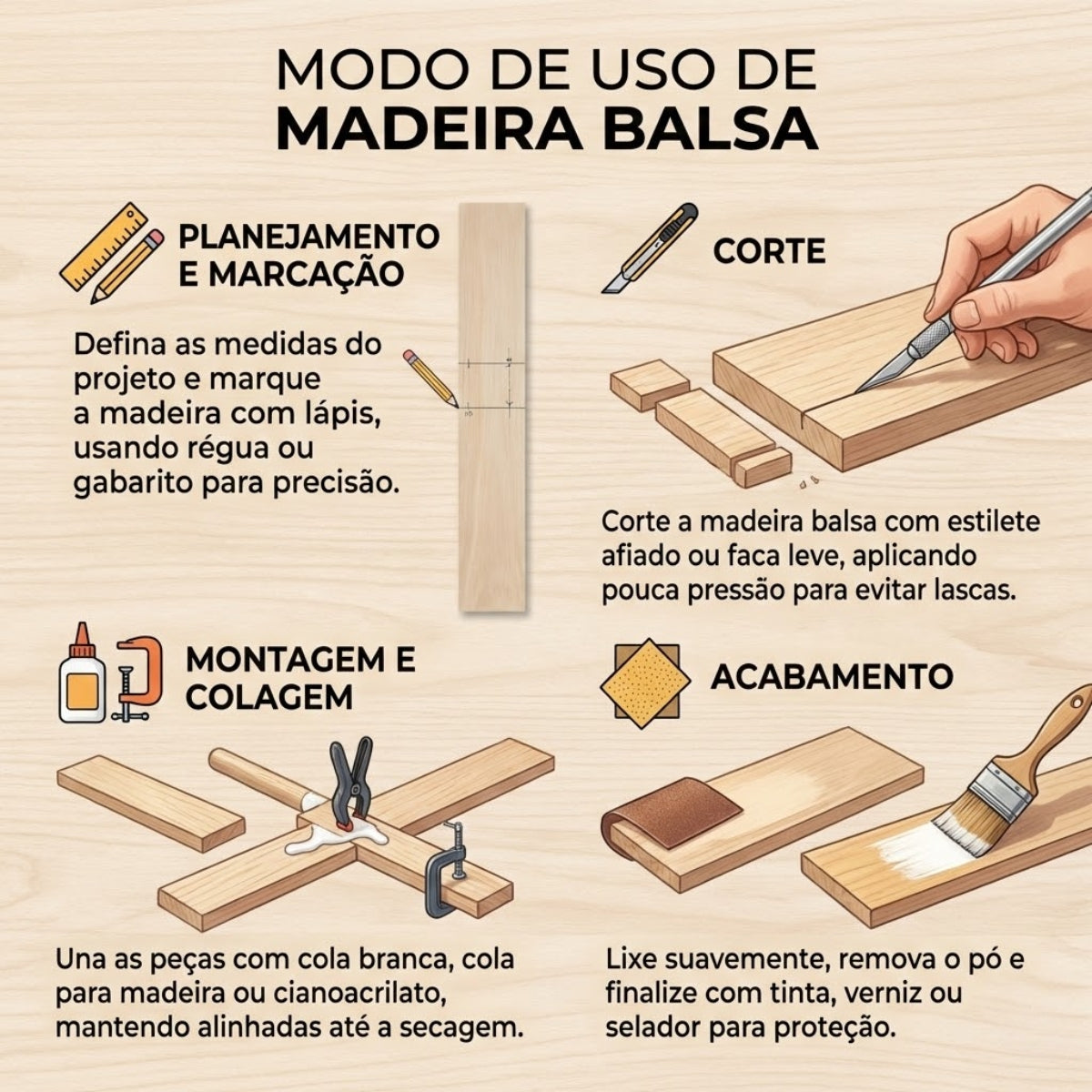 Vareta Quadrada de Madeira Balsa 12x12x930mm