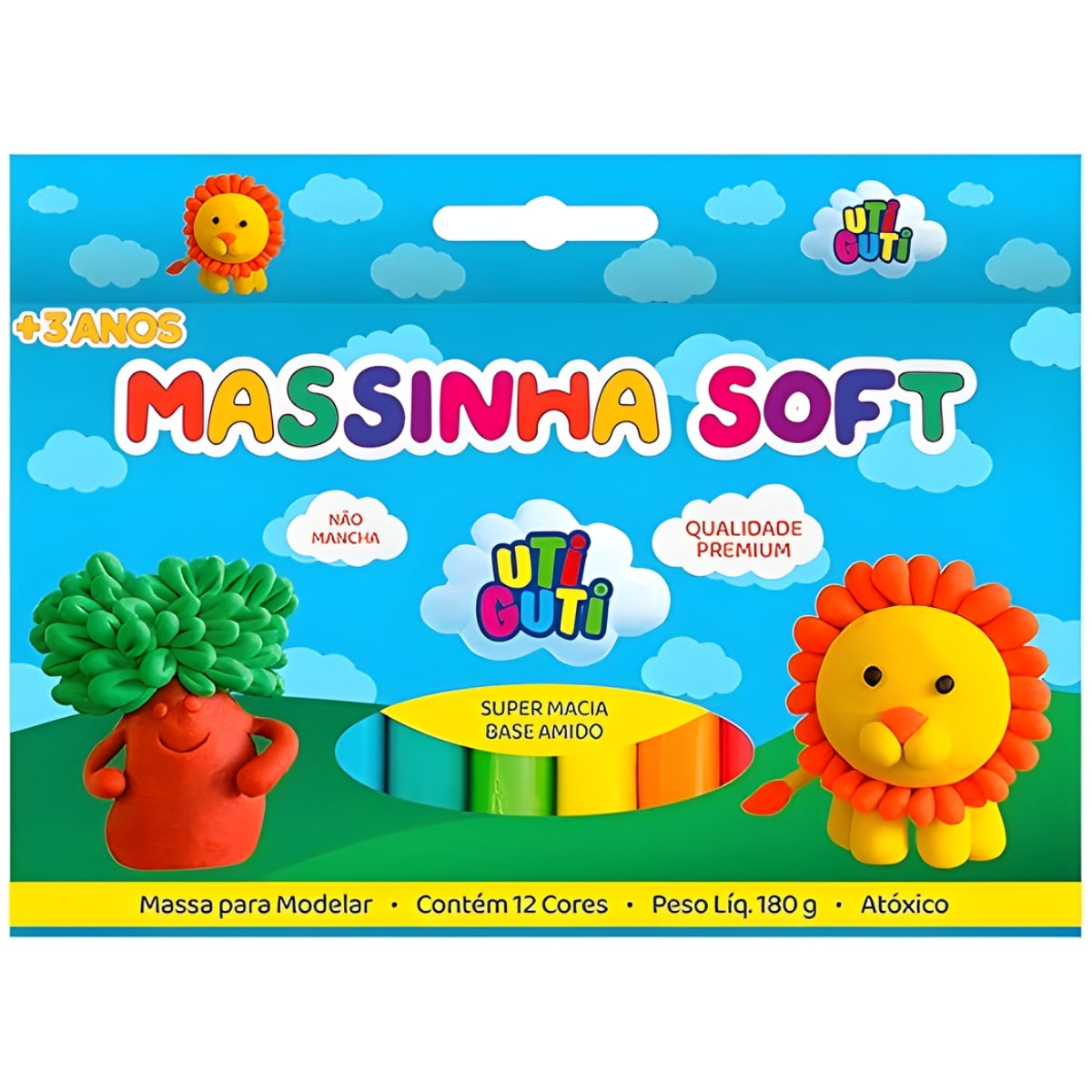 Estojo Massinha Soft para Modelar 180g com 12 Cores - Utiguti