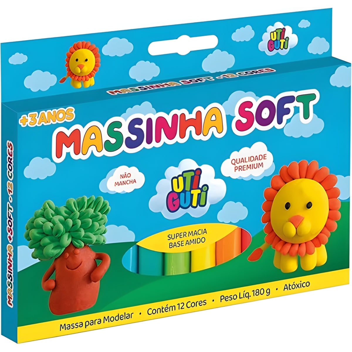 Estojo Massinha Soft para Modelar 180g com 12 Cores - Utiguti