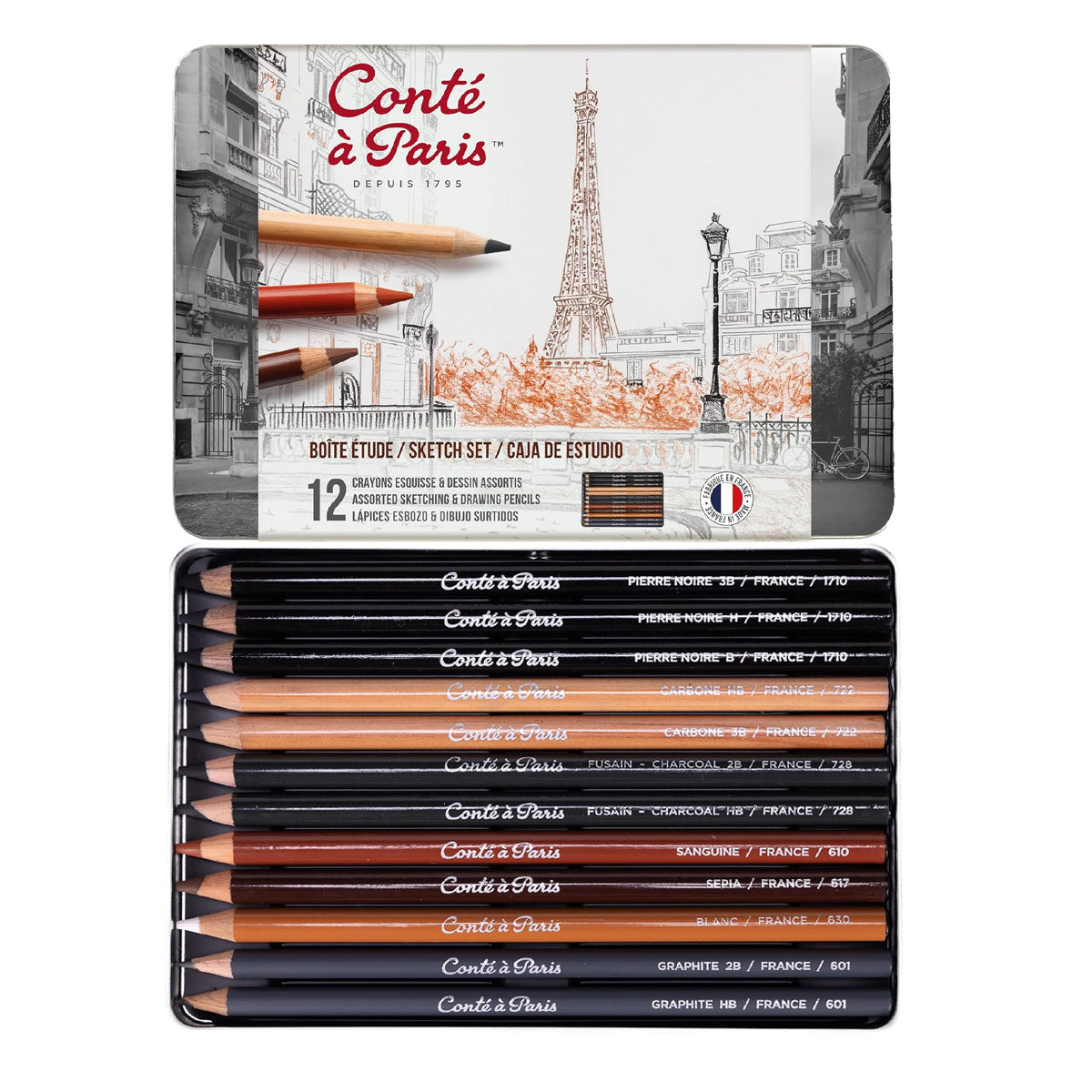 Estojo Lápis para Desenho Conté À Paris Sketch Set com 12 Cores