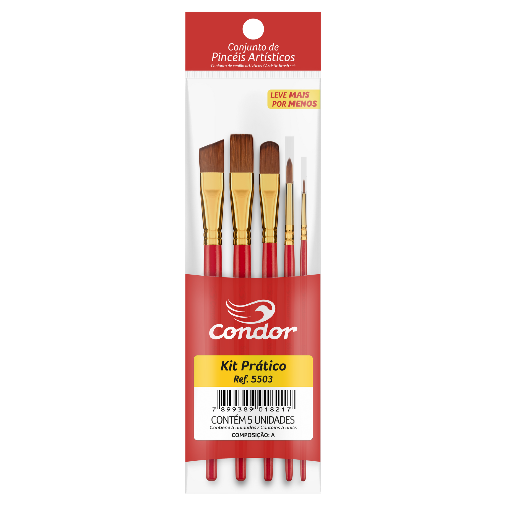 Kit Pincel Artístico Condor 5503 Redondo e Chato Filamento Sintético 5 Unidades?