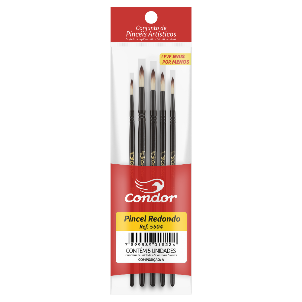 Kit Pincel Artístico Condor 5504 Redondo Filamento Sintético 5 Unidades?