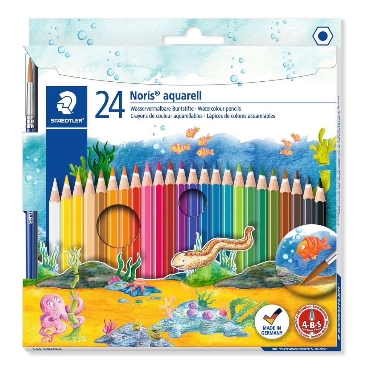 Estojo de Lápis de Cor Staedtler Noris Aquarelável com 24 Cores e 1 Pincel