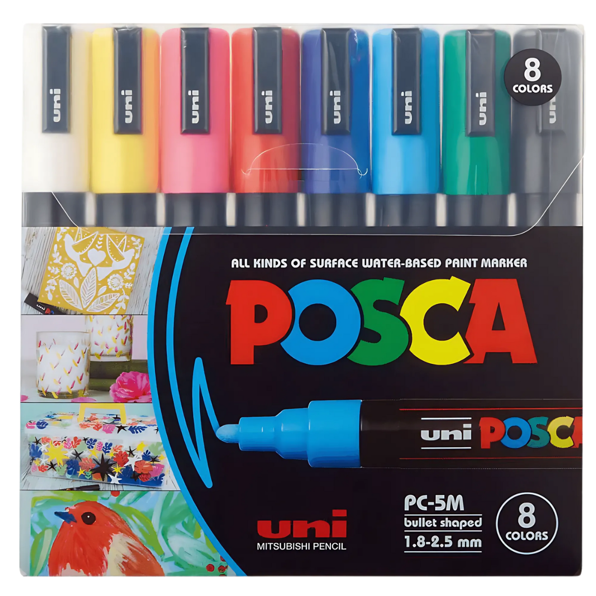  Estojo Caneta Posca  Pc-5m Ponta Media 2.5Mm com 8 Cores