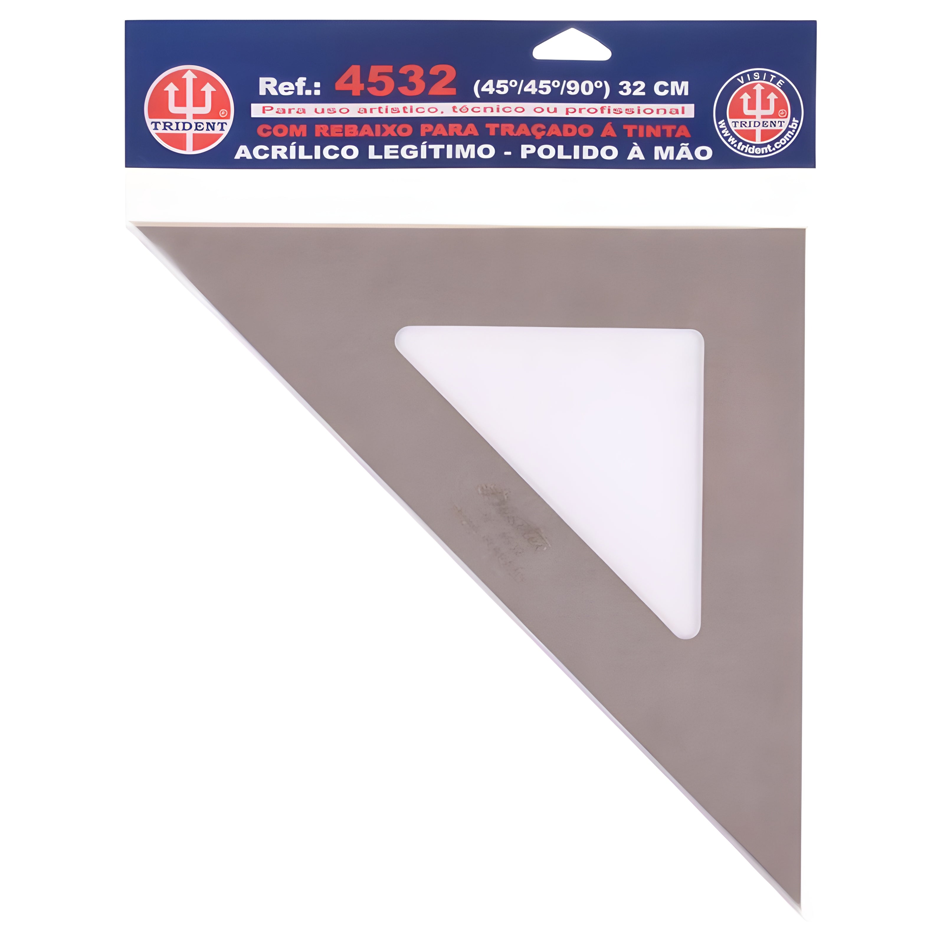 Esquadro Acrílico Trident Fumê 32cm sem Escalas - Ângulo 90° - Usinagem de Alta Precisão - Modelo 2614
